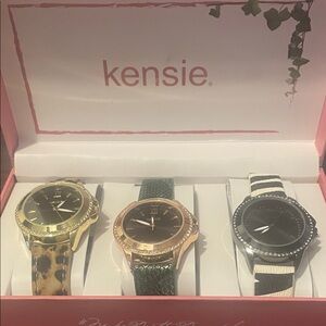Kensie Trio Watch Set with Animal and Textured Bands